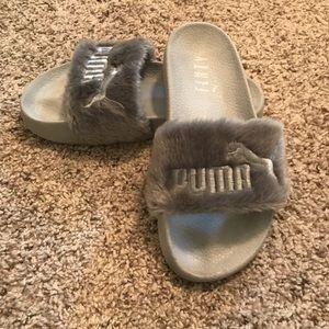 fenty fur slides grey